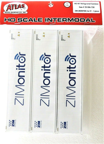 HO Scale Atlas 20006730 ZIM ZIMonitor ZMOU 40' Reefer Container 3-Pack