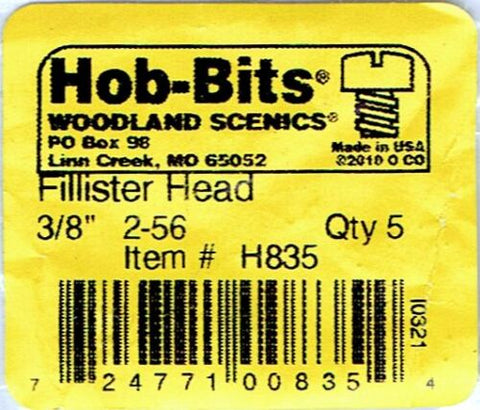 Hob-Bits H835 Brass 2-56 3/8" Long Fillister Screws (5) pcs