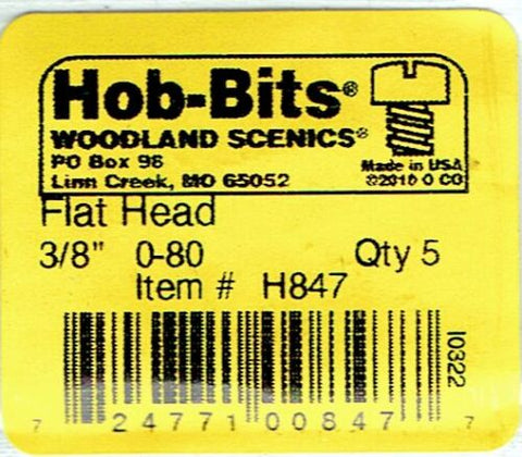 Hob-Bits H847 Brass 0-80 3/8" Long Flat Head Screws (5) pcs