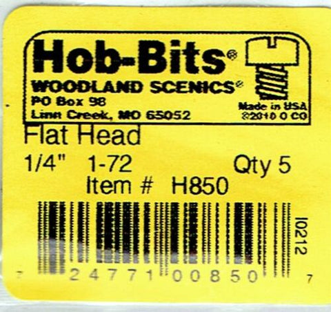 Hob-Bits H850 Brass 1-72 1/4" Long Flat Head Screws (5) pcs