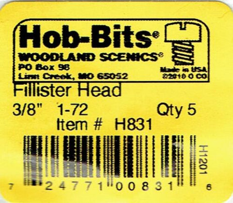 Hob-Bits H831 Brass 1-72 3/8" Long Fillister Screws (5) pcs