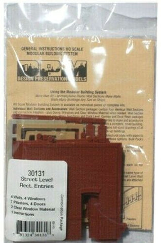HO Scale Design Preservation Models 30131 Street Level Wall Sections w/Rectangular Entry