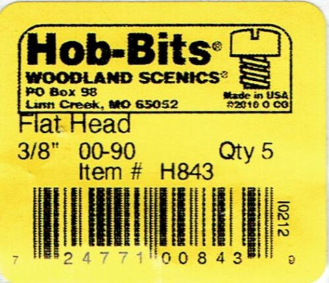 Hob-Bits H843 Brass 0-90 3/8" Long Flat Head Screws (5) pcs