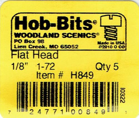 Hob-Bits H849 Brass 1-72 1/8" Long Flat Head Screws (5) pcs