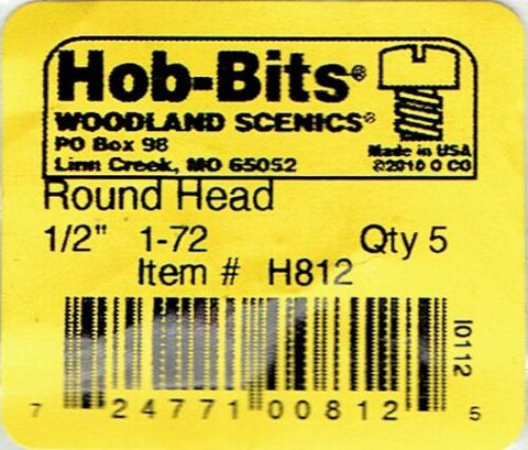 Hob-Bits H812 Brass 1-72 1/2" Long Roundhead Screws (5) pcs