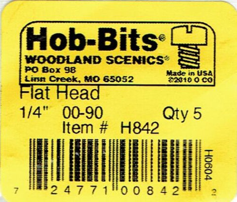 Hob-Bits H842 Brass 0-90 1/4" Long Flat Head Screws (5) pcs