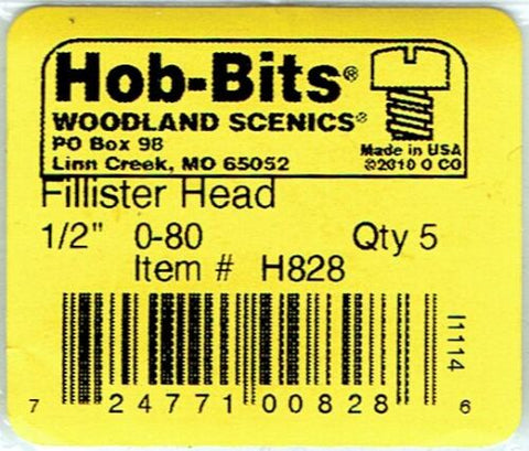 Hob-Bits H828 Brass 0-80 1/2" Long Fillister Screws (5) pcs