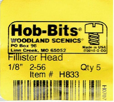 Hob-Bits H833 Brass 2-56 1/8" Long Fillister Screws (5) pcs