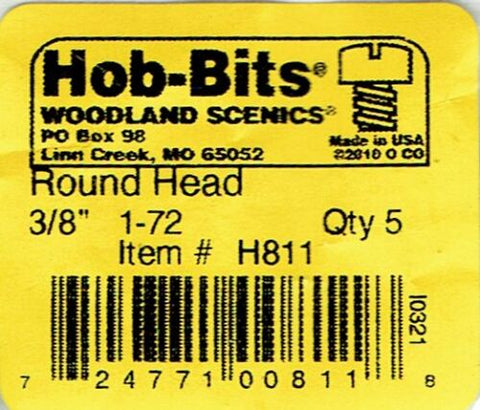 Hob-Bits H811 Brass 1-72 3/8" Long Roundhead Screws (5) pcs
