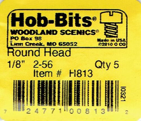 Hob-Bits H813 Brass 2-56 1/8" Long Roundhead Screws (5) pcs