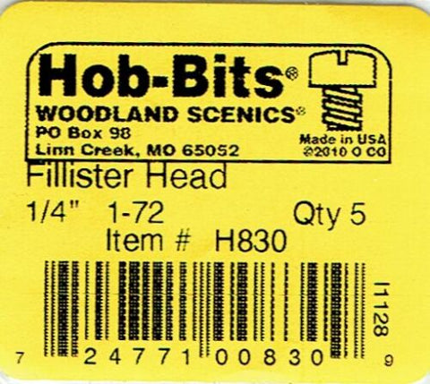 Hob-Bits H830 Brass 1-72 1/4" Long Fillister Screws (5) pcs