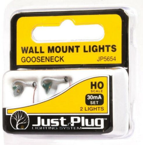 HO Scale Woodland Scenics JP5654 Just Plug Gooseneck Wall Mount Lights (2) pcs