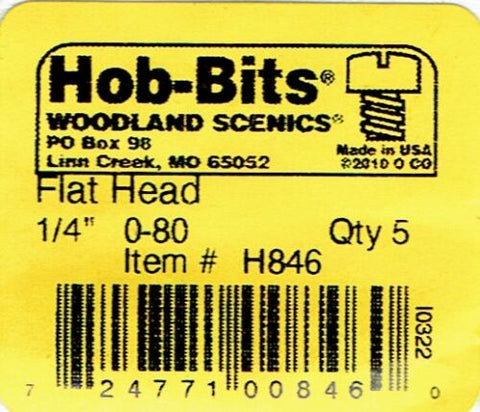 Hob-Bits H846 Brass 0-80 1/4" Long Flat Head Screws (5) pcs