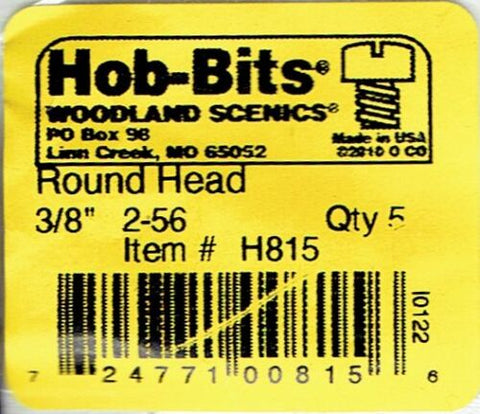 Hob-Bits H815 Brass 2-56 3/8" Long Roundhead Screws (5) pcs
