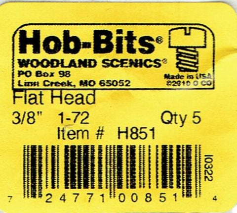 Hob-Bits H851 Brass 1-72 3/8" Long Flat Head Screws (5) pcs