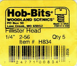 Hob-Bits H834 Brass 2-56 1/4" Long Fillister Screws (5) pcs