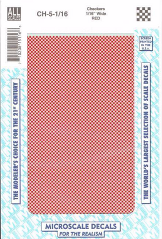 All Scale Microscale CH-5-1-16 Red 1/16 inch Checkers Decal Set